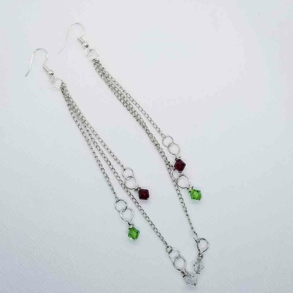 Extra Long Dangle Earrings Handmade Long Chain 4.5" Multi Chain with Crystals